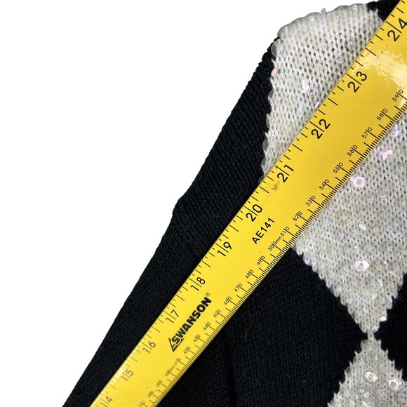 Vintage Marnie West Womens L Harlequin Sequin Sweater Diamond Pattern Holiday - Picture 9 of 13